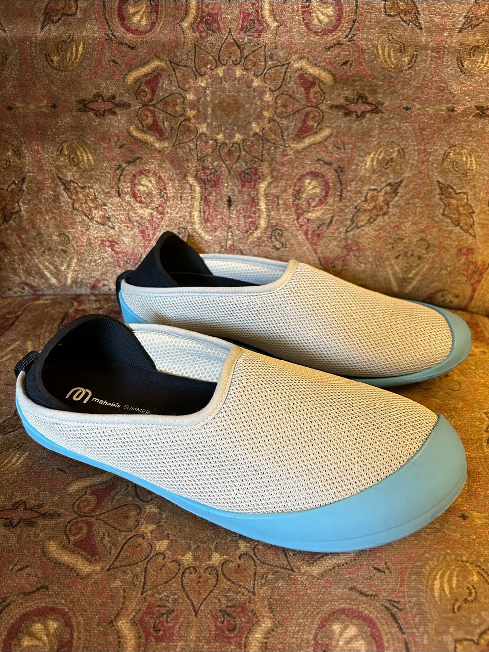 mahabis Slip-On Casual Loafers in Cream and Light Blue